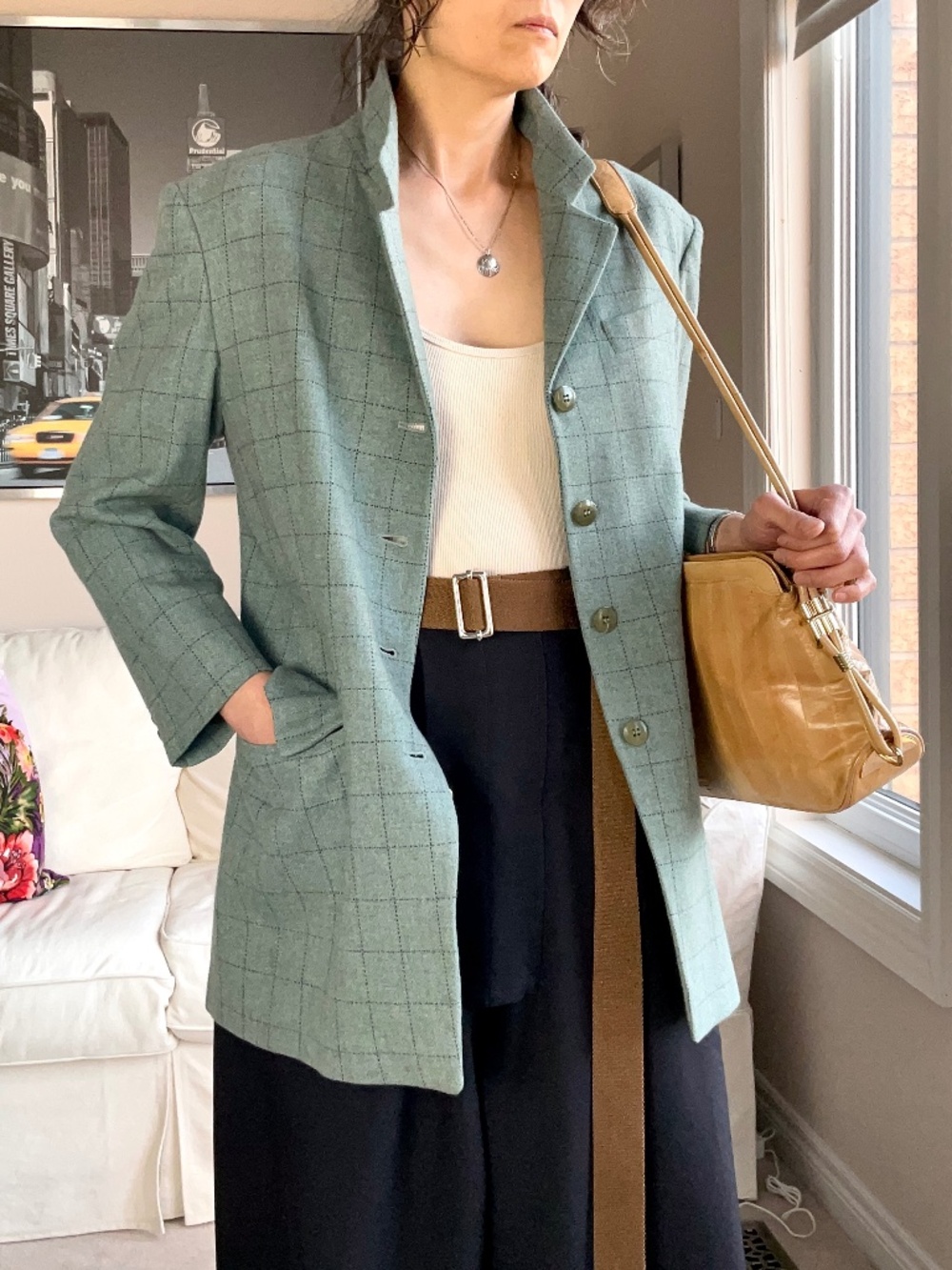 Max Mara sage green check wool/cashmere blazer